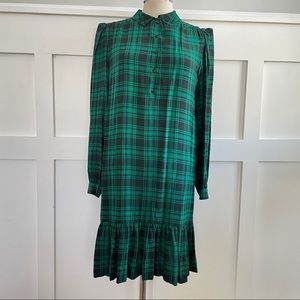 1980s Oscar De La Renta Miss O Silk Plaid Dress